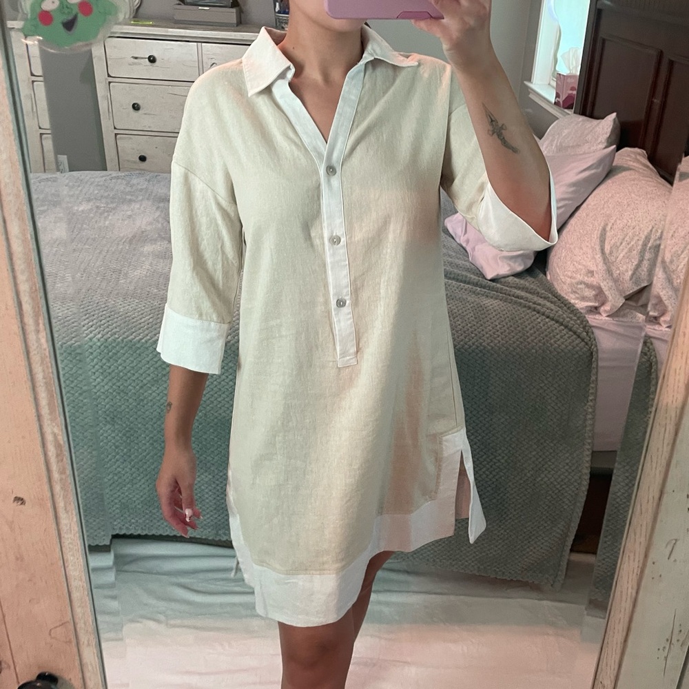 NWT Cynthia Rowley Cream Button-Up Shirt Dress